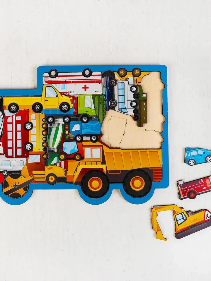 Puzzle board with transport, Wooden Montessori Toddler Toys Age 3 4 5 year