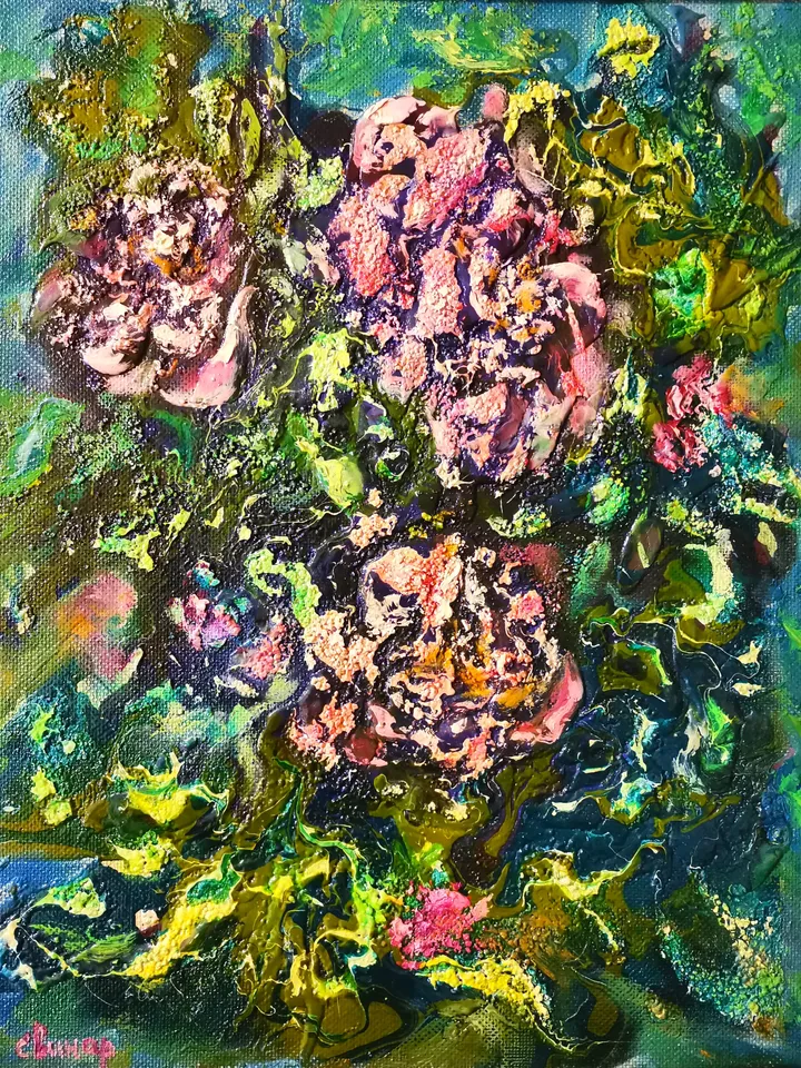 Flowers Peonies Painting Art Magic Abstract Oil Impasto Artist Svinar Oksana