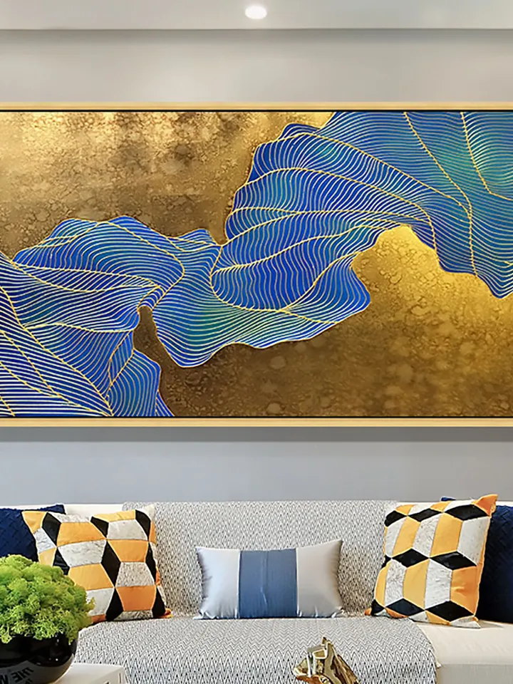 Gold Foil Oil Painting on Canvas, Large Original Abstract Gold Leaf Painting,lake water,Large Wall Art, Living room Wall Decor, Housewarming