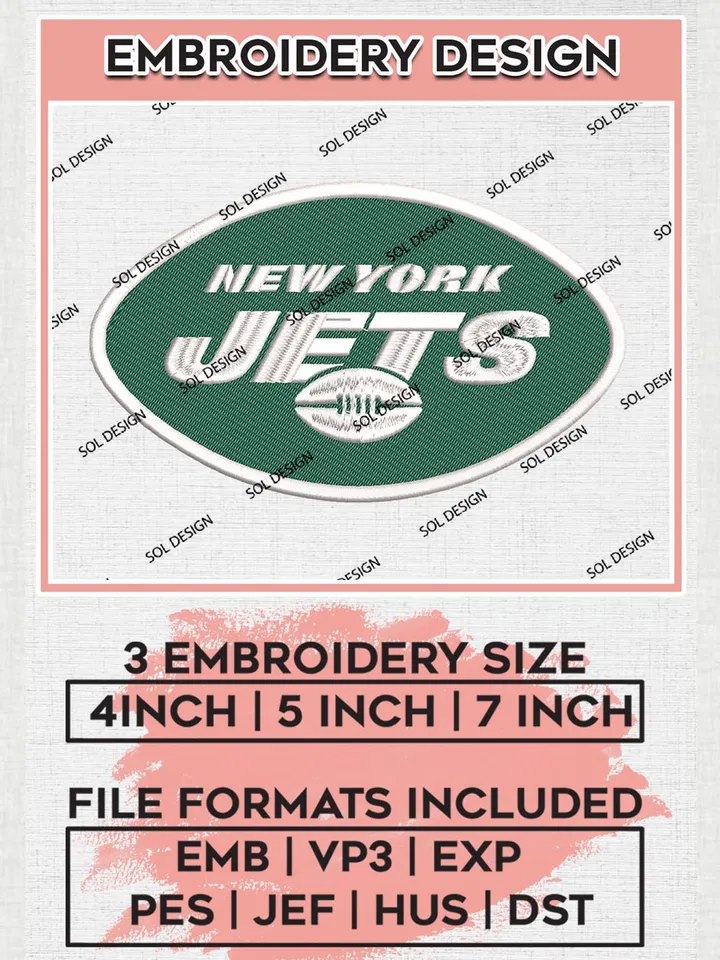 New York Jets Machine Logo Embroidery Designs, NFL Jets, NFL Logo Embroidery Files, NFL New York Jets Machine Embroidery Design, Digital Download