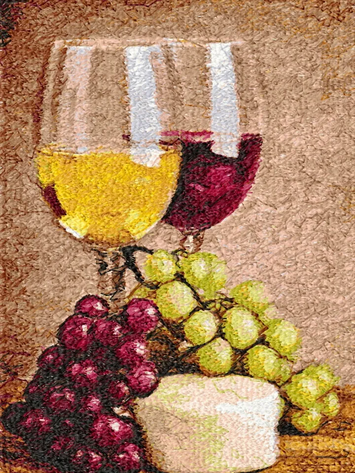 PhotoStitch Wine with cheese and grape machine embroidery designs digital embroidery pattern PhotoStitch Machine embroidery motif  food
