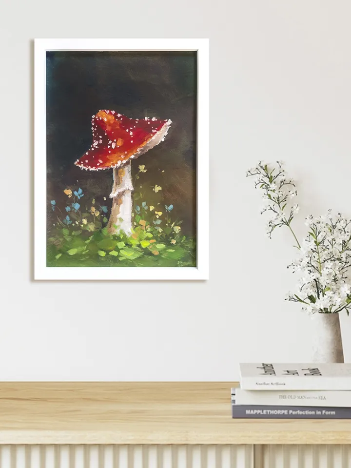 Mushroom Painting Fly Agaric ORIGINAL Oil Painting Framed Artwork by Nadya Ya Art