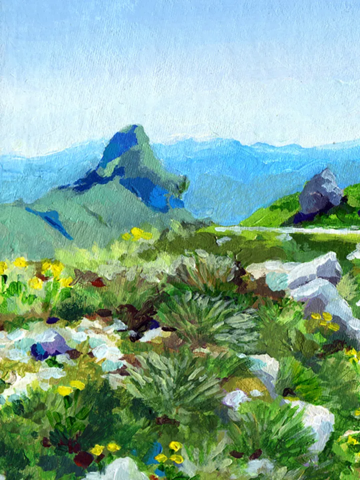 Mountain landscape, Mountain road, Montenegro, Original 20x30cm acrylic painting