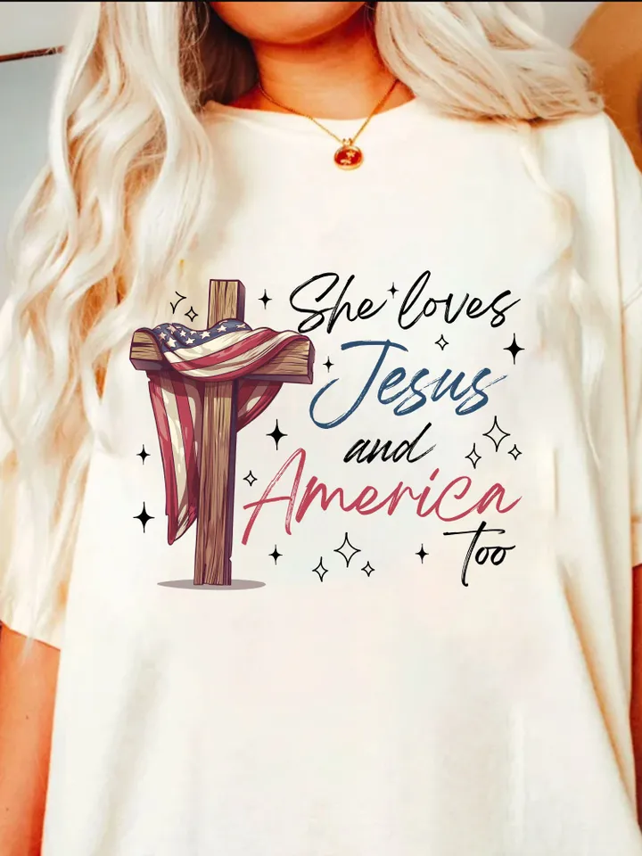 She Loves Jesus And America Too Png, America Png, Retro America Png, 4th Of July PNG, Retro 4th Of July Sublimation Design, Patriotic Png,