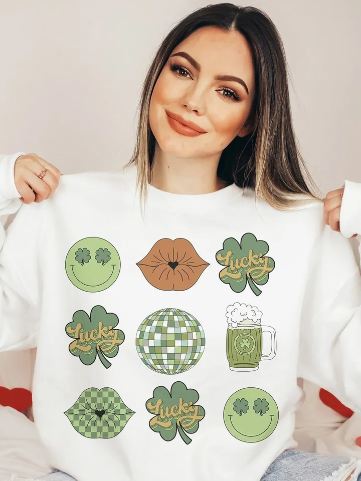 Retro St Patrick's Smile Clover Disco Png, St Patrick's Smile Png, Vintage St Patrick's Smiley Clover Disco Smile Sublimation, Groovy png