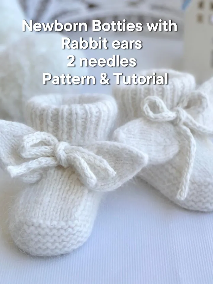 Easy Baby Rabbit Ears Booties Knitting Pattern & Tutorial - 0-3M PDF Download ENG