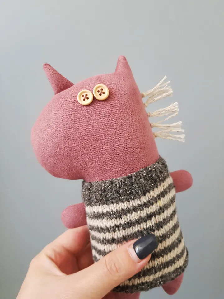 Animal Dolls sewing and knitting patterns PDF, Unicorn and Horse in striped sweaters, Digital tutorial in English, rag dolls diy
