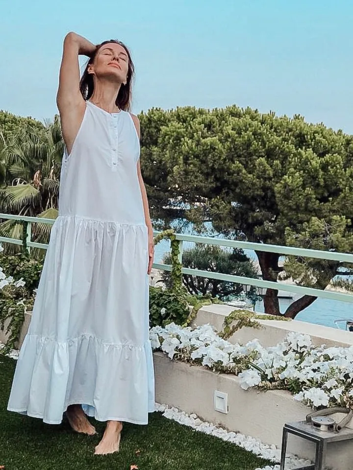 Long Cotton Oversized Summer White Dress | Pink Dress Long | Resort Wear Dress | Elegant Summer Loose Dress | Classy Summer Dress Big