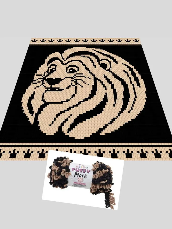 Loop yarn Finger knitted King Lion blanket pattern