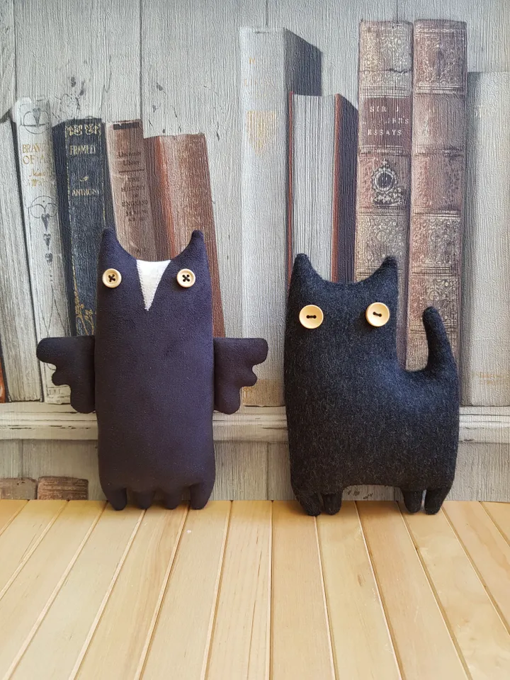 Black cat sewing pattern PDF rag doll tutorial in English, Halloween doll diy