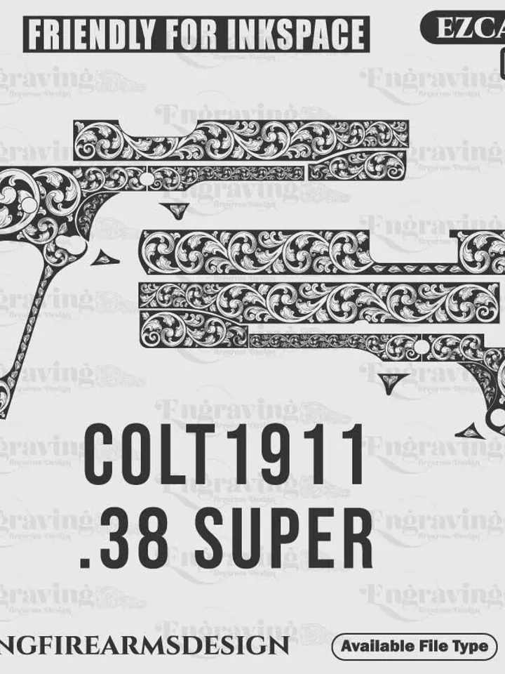 Colt1911 38 super svg design,lasercut,laserengraving,fiberlaser,engravingfiles,laserpattern,engravingdesign,engravingpattern,metalart