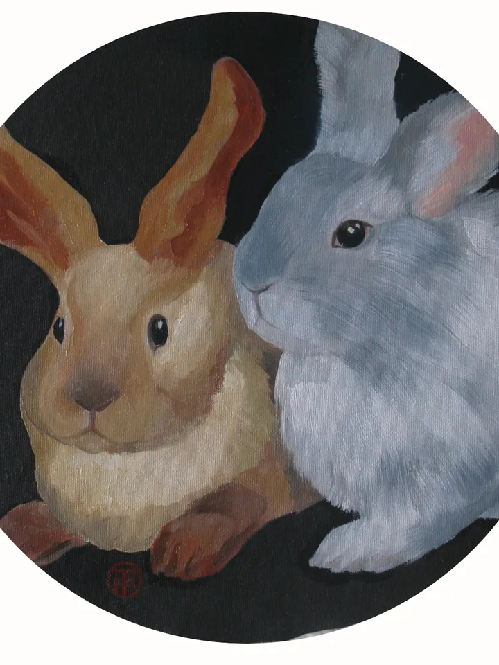 Hare Painting Bunny Original Art Animal Round Art Rabbit Painting Farmhouse Wall Art Pet Portrait 12" By Colibri Art