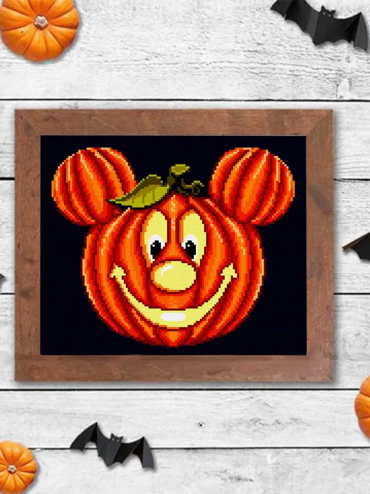 Halloween pumpkin cross stitch pattern download PDF Cute mouse cross stitch Awesome beginner stitch Halloween embroidery Mouse head #H22