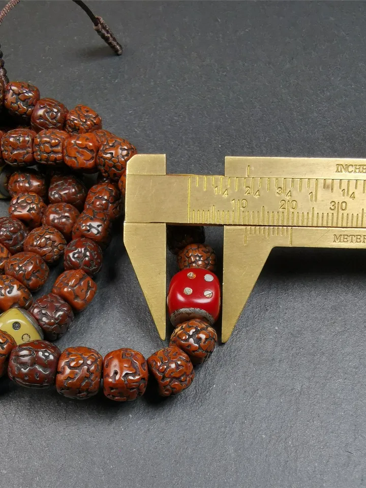 Gandhanra 108 Tibetan Rudraksha Beads Mala,Prayer Beads Necklace,Rosary Beads for Meditation,Diameter 0.35", Circumference 35"