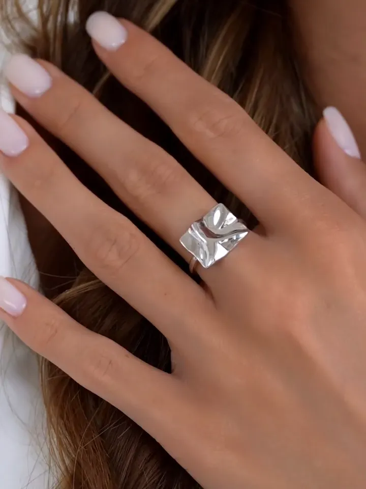 Ring silver 925 women's, ring crumpled silver