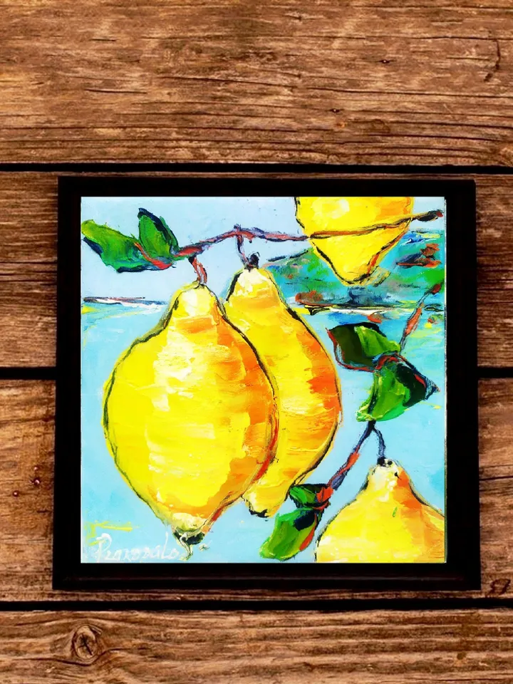 Lemons Painting Original Art Amalfi Wall Art Sorrento Italy Picture Canvas Citron Painting Yellow Fruits Painting Lemon Art Kitchen Small