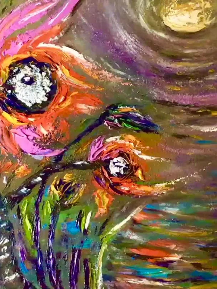 Flowers oil painting,fantasy bright flowers,abstract flowers impasto painting,hand made oil painting,home decoration.