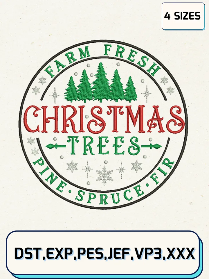 Christmas Trees Embroidery Designs,Christmas Embroidery Designs,Machine Embroidery Files,4 Sizes
