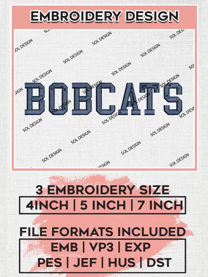 NCAA Bobcats Football Team Word Logo Embroidery Design Files, NCAA Quinnipiac Bobcats Machine Embroidery, NCAA Teams, Game Day, 3 sizes, NCAA Machine embroidery designs, Digital Download