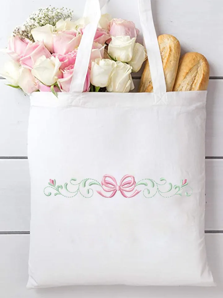 Bow embroidery design Machine embroidery pattern 4 size Scroll border embroidery, Pretty bow satin with flourish embroidery for girl #R41