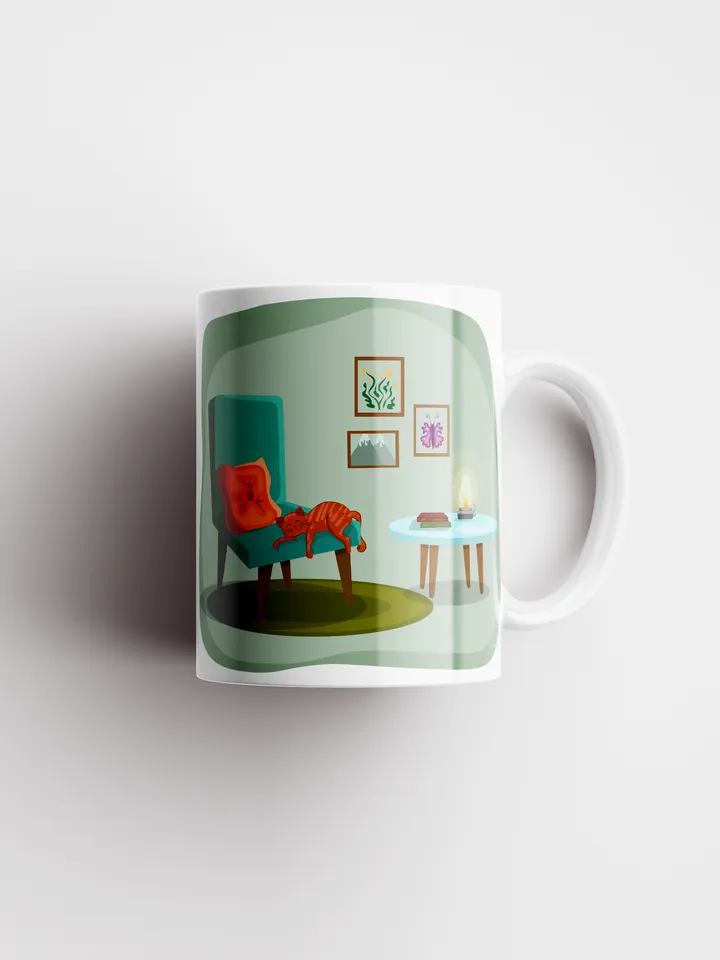 Illustration of a cozy room with a cat