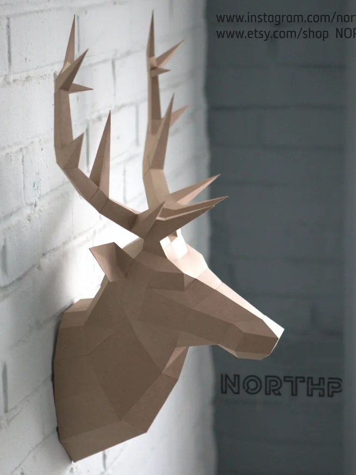Papercraft Deer Head 3, Digital Template, PDF Download, Gurko, 3D Low Poly, Pepakura, DIY Origami Sculpture, Paper Decor, DIY Gift