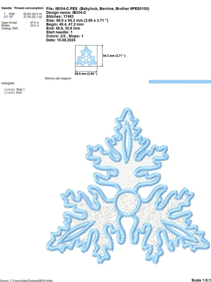 Machine embroidery design brooch FSL &quot;Snow flower&quot;