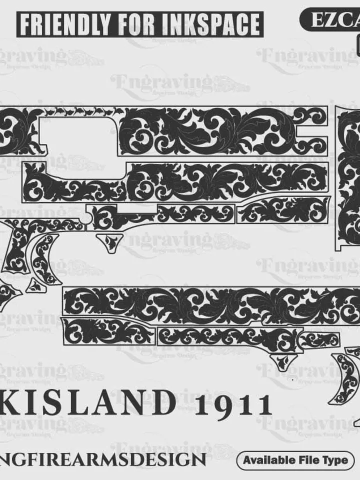 1911 .45 ACP Rockisland Scroll Design Svg,lasercut,laserengraving,engravingfiles,laserpattern,engravingdesign,engravingpattern,metalart