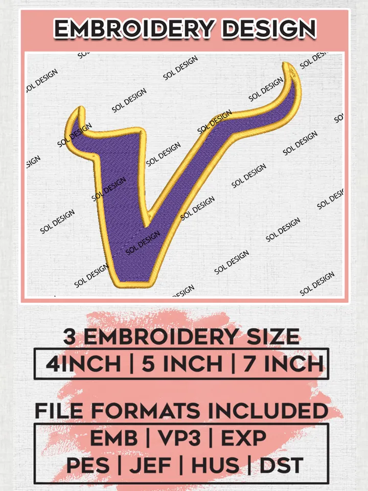 Minnesota Vikings Wordmark Logo Embroidery Design Files, NFL Vikings, NFL Embroidery Designs, NFL Minnesota Vikings Machine Embroidery Design, Digital Download