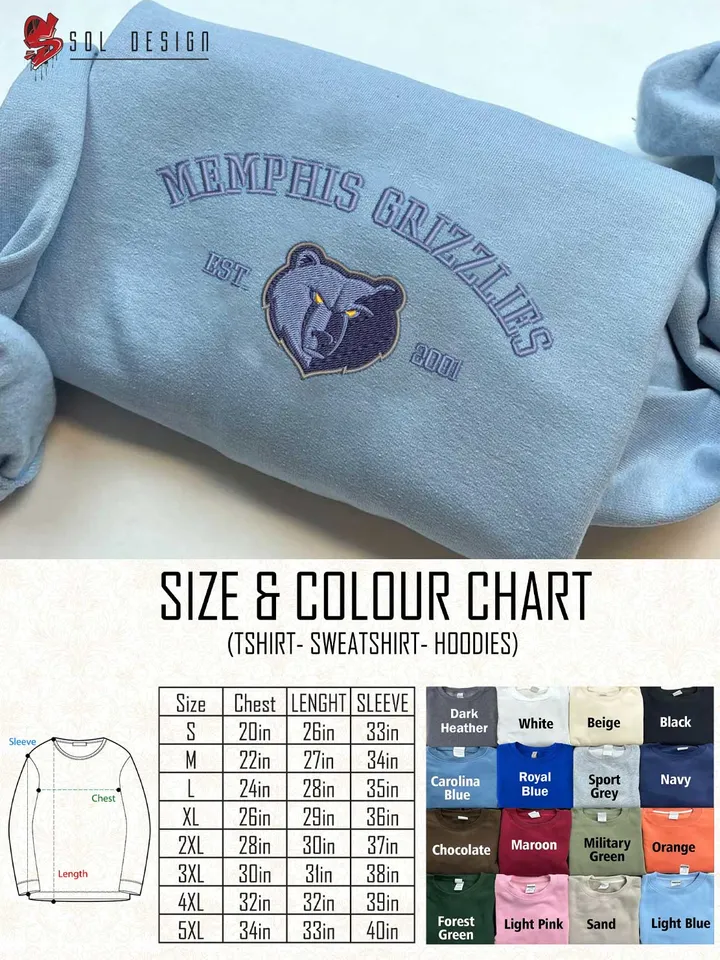 Memphis Grizzlies Est 2001 Embroidered Sweatshirt, NBA Team Embroidered Sweater, NBA Memphis Grizzlies Shirt, Basketball Embroidered Hoodie, Unisex Crewneck, NBA Basketball Fan Gift Tee