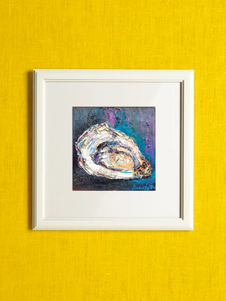 Oyster Painting Shell Original Art Impasto Oil Painting 6x6 Seafood Art Coastal Artwork Oyster Shell Wall Art Kitchen Wall Art by ArtFromVictoria