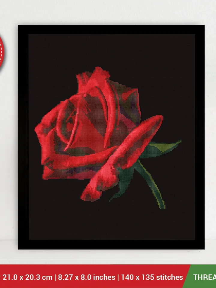 Red Rose Cross stitch pattern | Embroidery Pattern | Instant Download | Embroidery Designs
