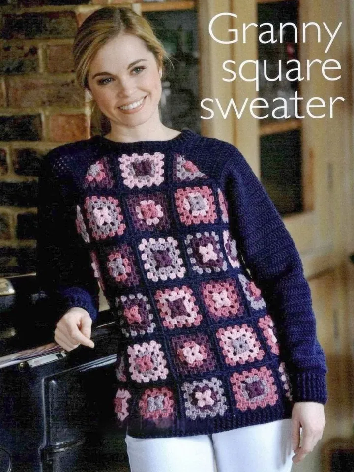 Sweater granny squares, crochet pattern sweater granny square, pdf
