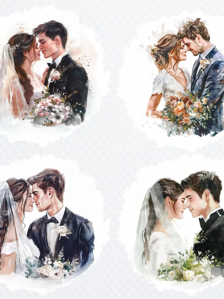 22 Wedding Couple PNG Bundle for Wedding Invitation, Printable Watercolor clipart for sublimation, Interracial couples PNG , junk journal