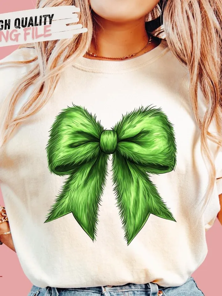 Grincmas Coquette Bow PNG, Green Fur png, Christmas Season Png, Green guy PNG, Christmas png, Retro Christmas Shirt PNG, png files