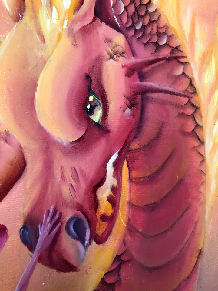 Dragon Painting Rose Original Oil Artwork Symbolism Art