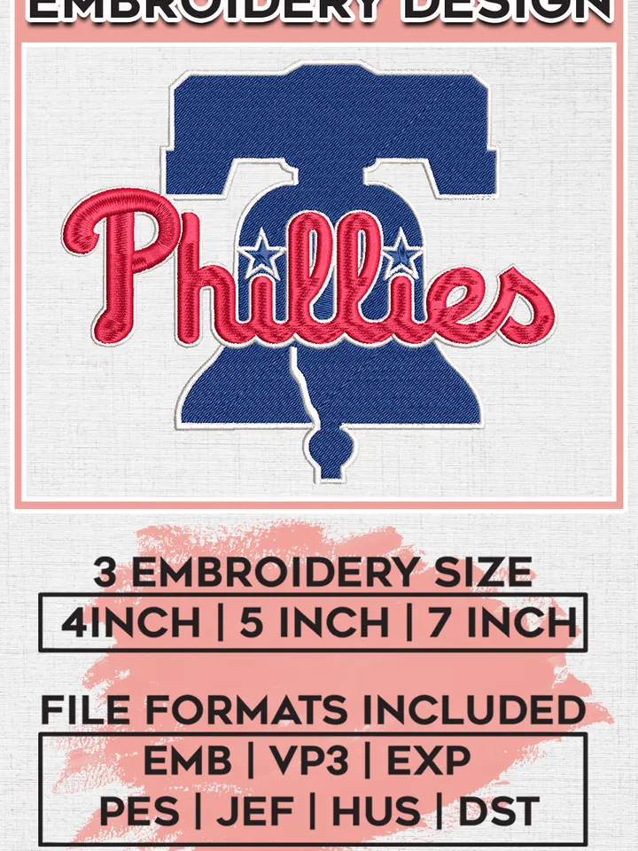 MLB Phillies Baseball Team Logo Embroidery Design, MLB Philadelphia Phillies Embroidery files, Baseball Team, Phillies Design, Digital Download