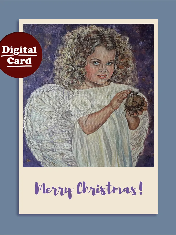 Greeting card from original oil painting Merry Christmas!, SET of 2, Digital Printable Card, Digital download
