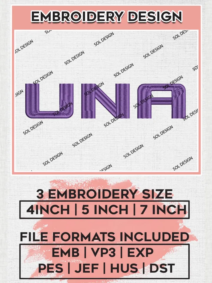 NCAA UNA Lions Team Logo Embroidery Design Files, NCAA North Alabama Lions Machine Embroidery, NCAA Teams, 3 sizes, NCAA Machine embroidery designs, Digital Download