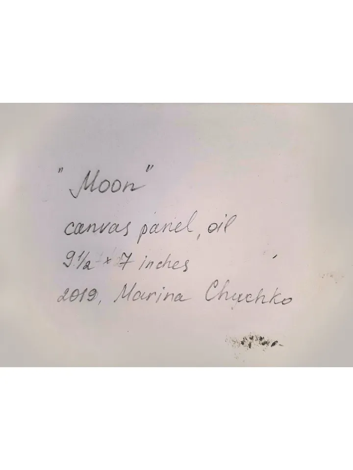 First Quarter Red Moon Painting 9,5x7" ORIGINAL Abstract ART Impressionist hand painted Artwork Signed by artist Marina Chuchko