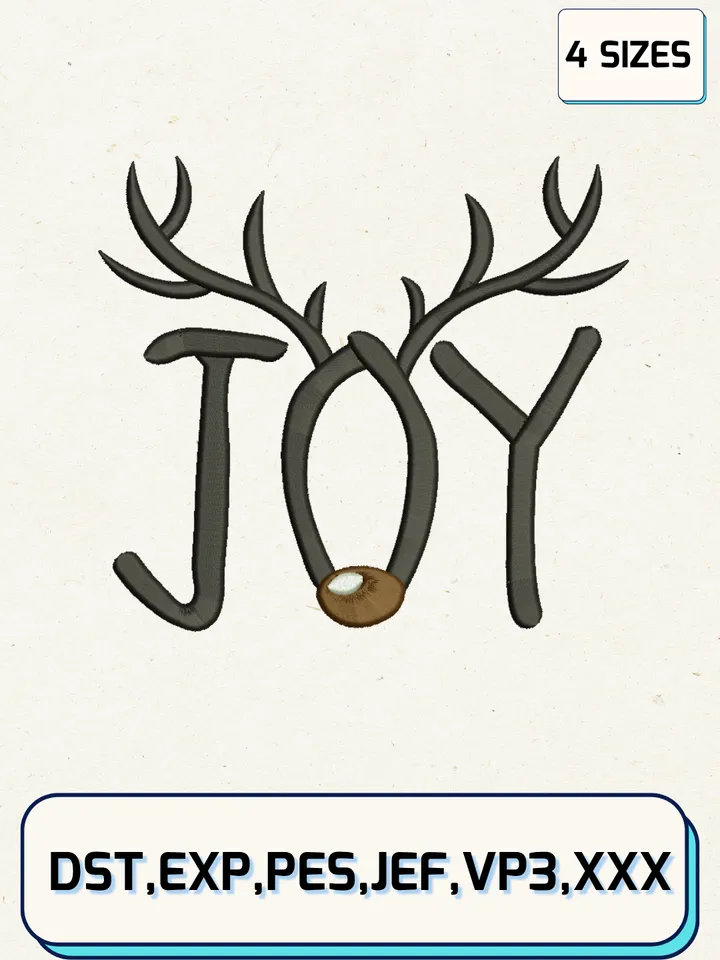 Christmas Joy Sign Cute Deer Embroidery Design Files,Christmas Embroidery Designs,Machine Embroidery Files,4 Sizes