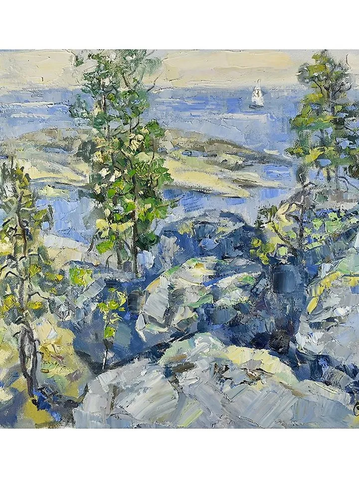 Lake Painting Island Landscape Ladoga Skerries Karelia Original Artwork