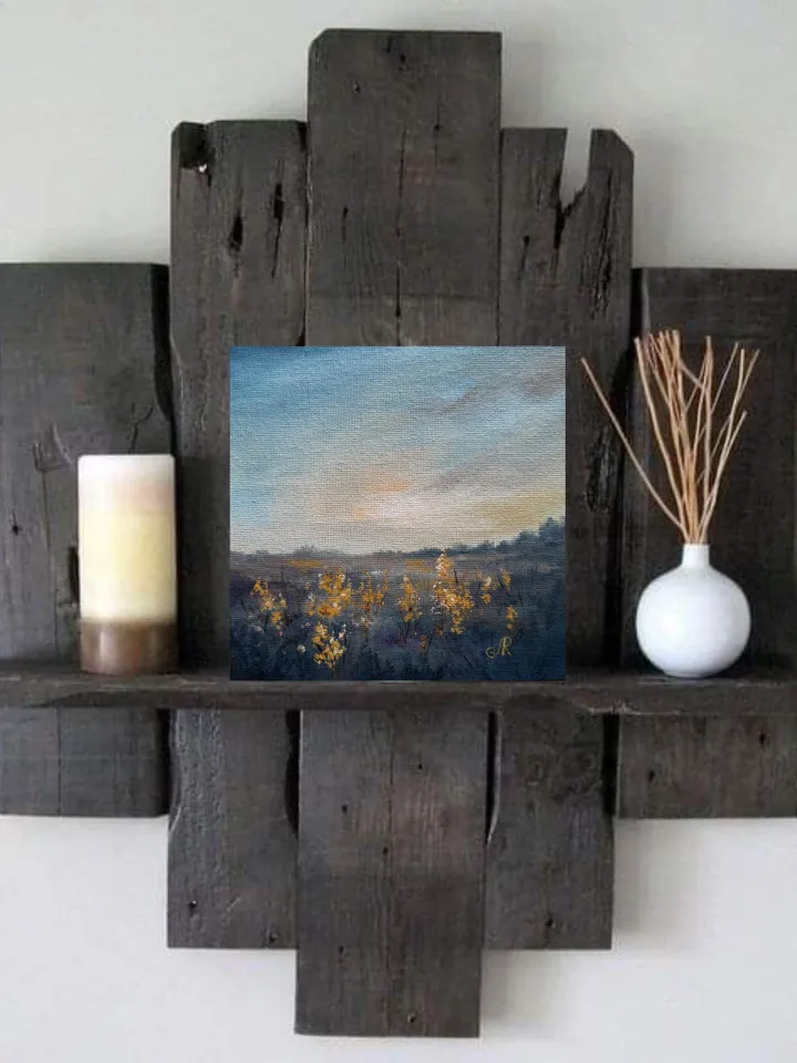 Field Oil Painting Meadow Wall Art Sunset Original Painting