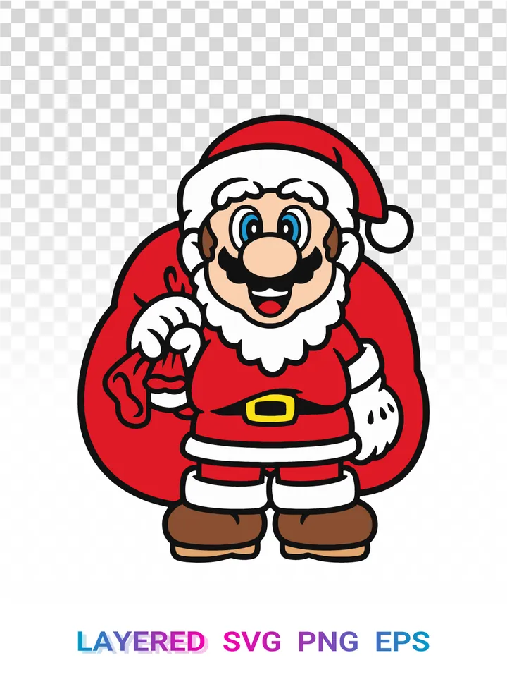 🎅 Mario Santa PNG, Super Mario Christmas SVG, Nintendo