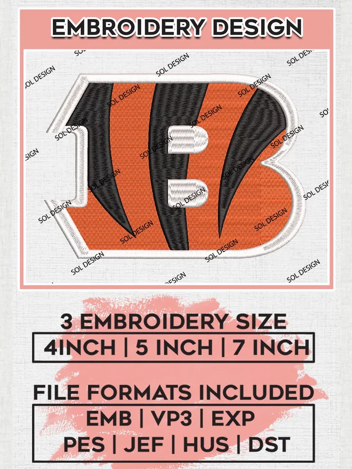 Cincinnati Bengals Embroidery Designs, NFL Bengals, NFL Embroidery Designs, NFL Cincinnati Bengals Machine Embroidery Design, Digital Download
