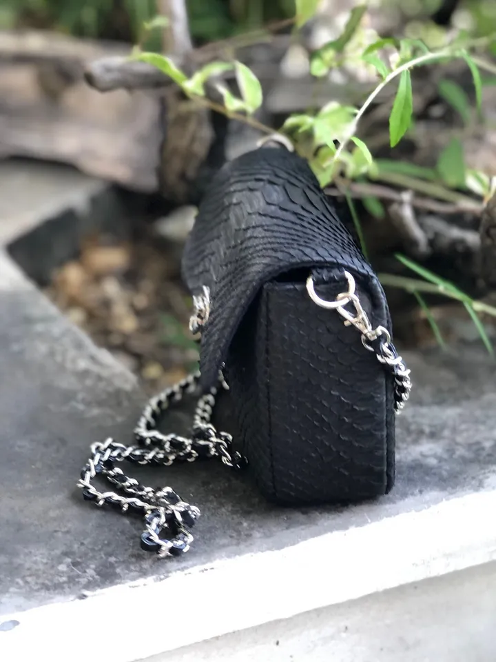 Genuine python skin Gino bag | Black crossbody Bag | Classy Chain Crossbody Women Bag | Exotic Leather Bag | Designer Handmade Bag