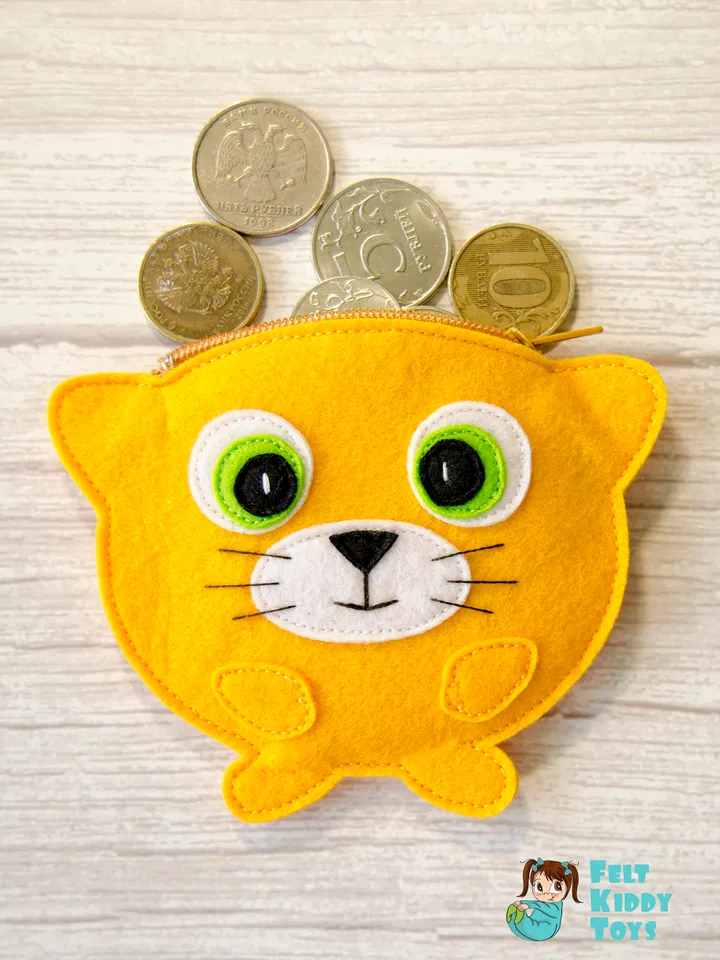 Cute Cat purse with lining, Pattern, Tutorial, SVG files in 2 sizes