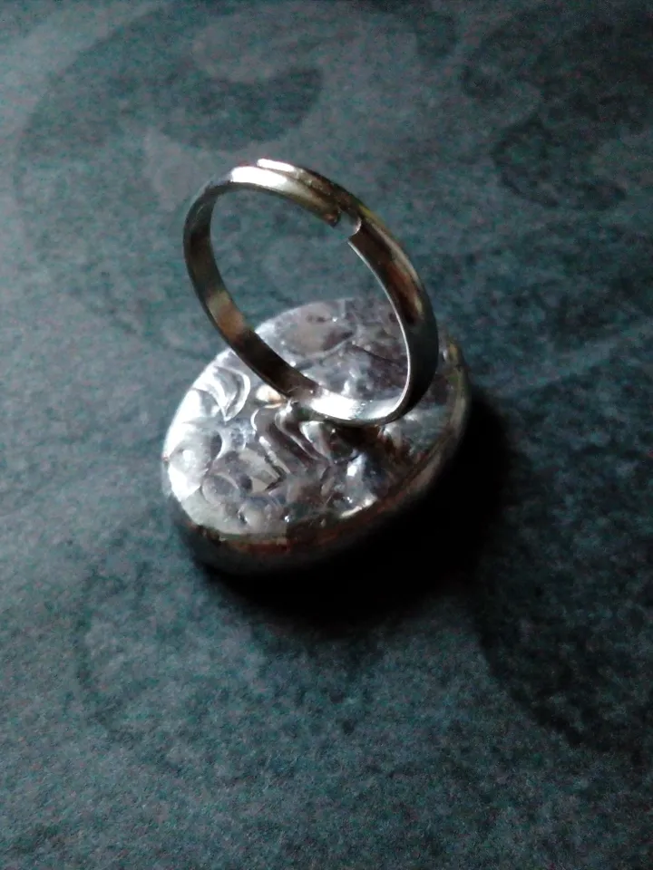 Mirror oval ring, Halloween ring, witchy aesthetic, tin soldered glass ring, stained glass ring, protection ring