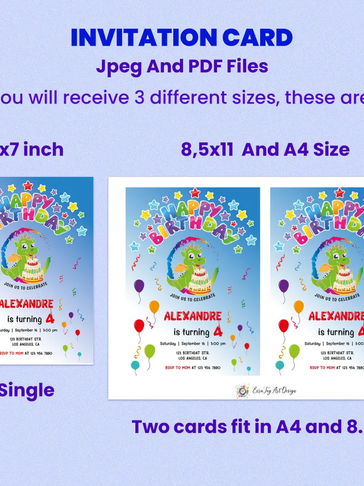Personalized Digital Birthday Invitation, Dragon Party Bundle, Kids Birthday Invitation Bundle, Birthday Invite Set, Dragon Invite, Dragon