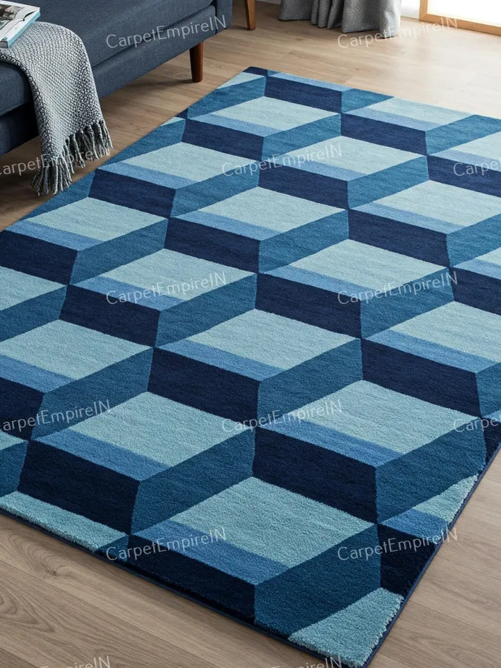8x10 Area Rug, Geometrical Blue Rug - Modern Blue rug, Wool Rug, Hand-Tufted Floral Carpet, Contemporary, Home Decor 4x6,5x7,6x9,8x10,9x12.
